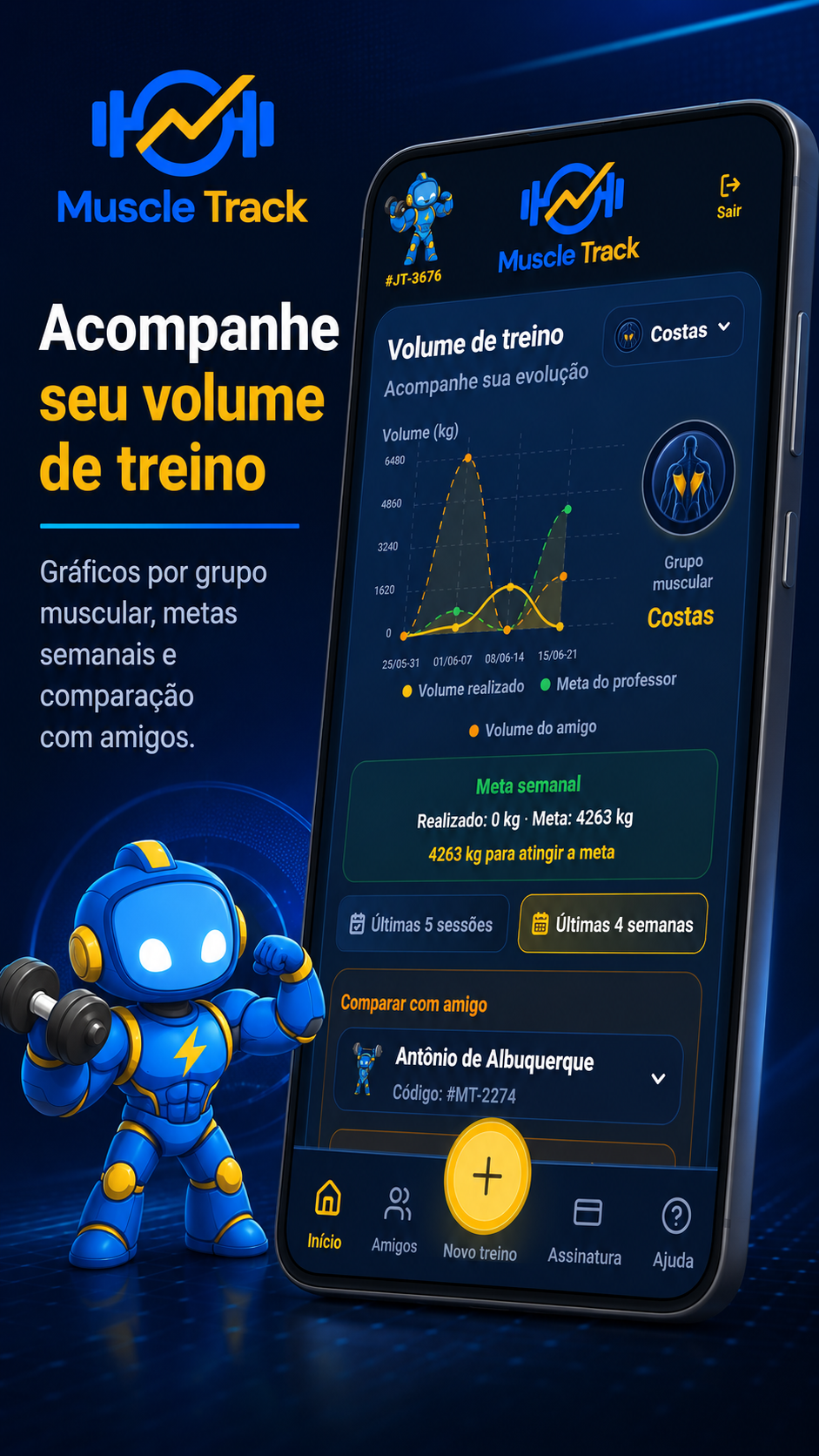 Tela de volume de treino do Muscle Track